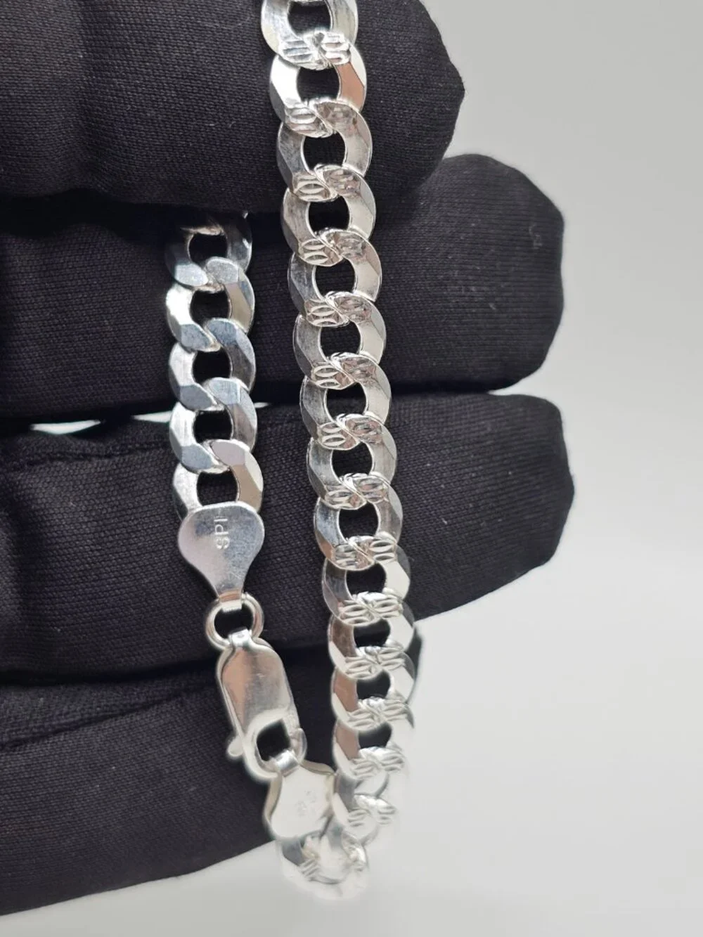 Sterling Silver 925 High Polished Diamond Cut Curb Bracelet 7.2mm 9 inches
